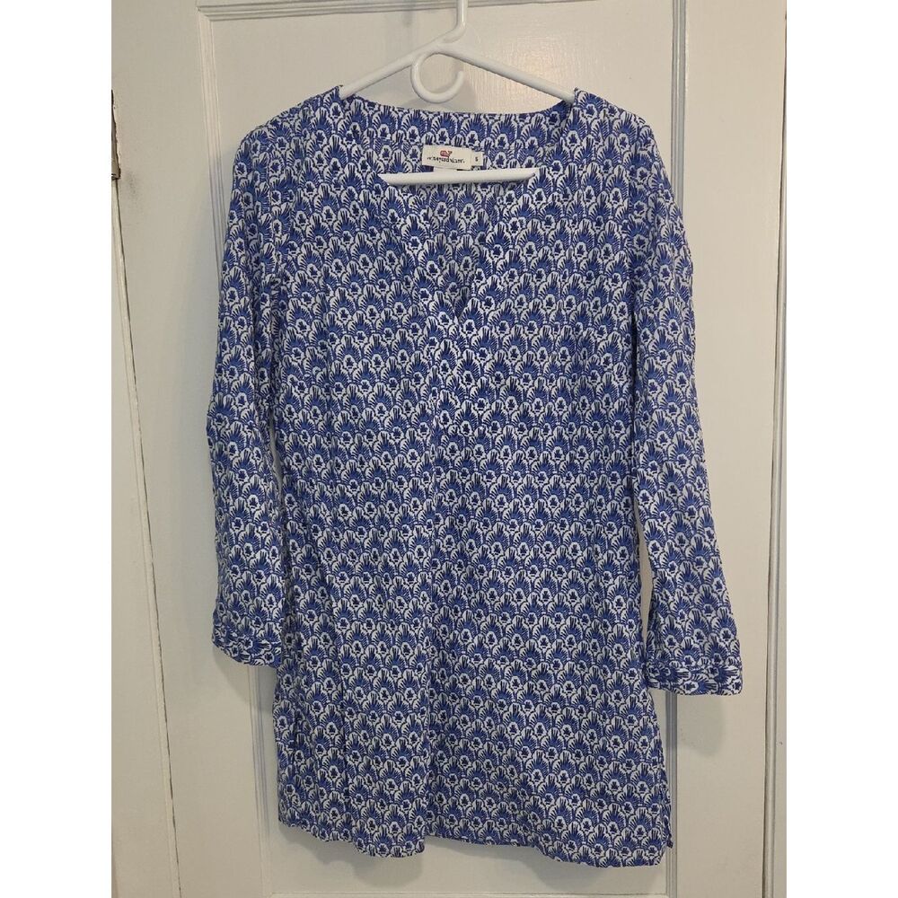 Vineyard Vines Small Dress Tunic Cover Up Blue White Long Sleeve Dress